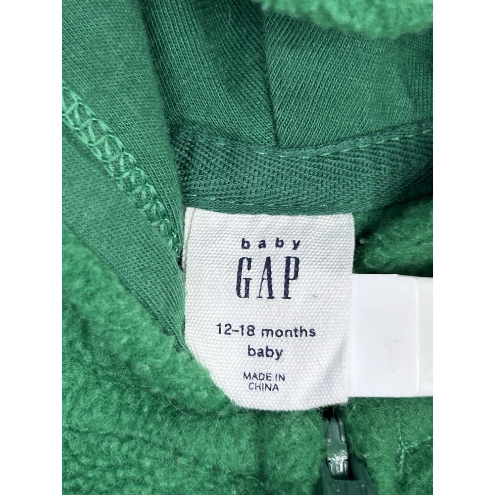 Baby GAP Hoodie Sweatshirt 12-18 months Dinosaur Hood Full Zip Green LOGO UNISEX - Picture 8 of 11